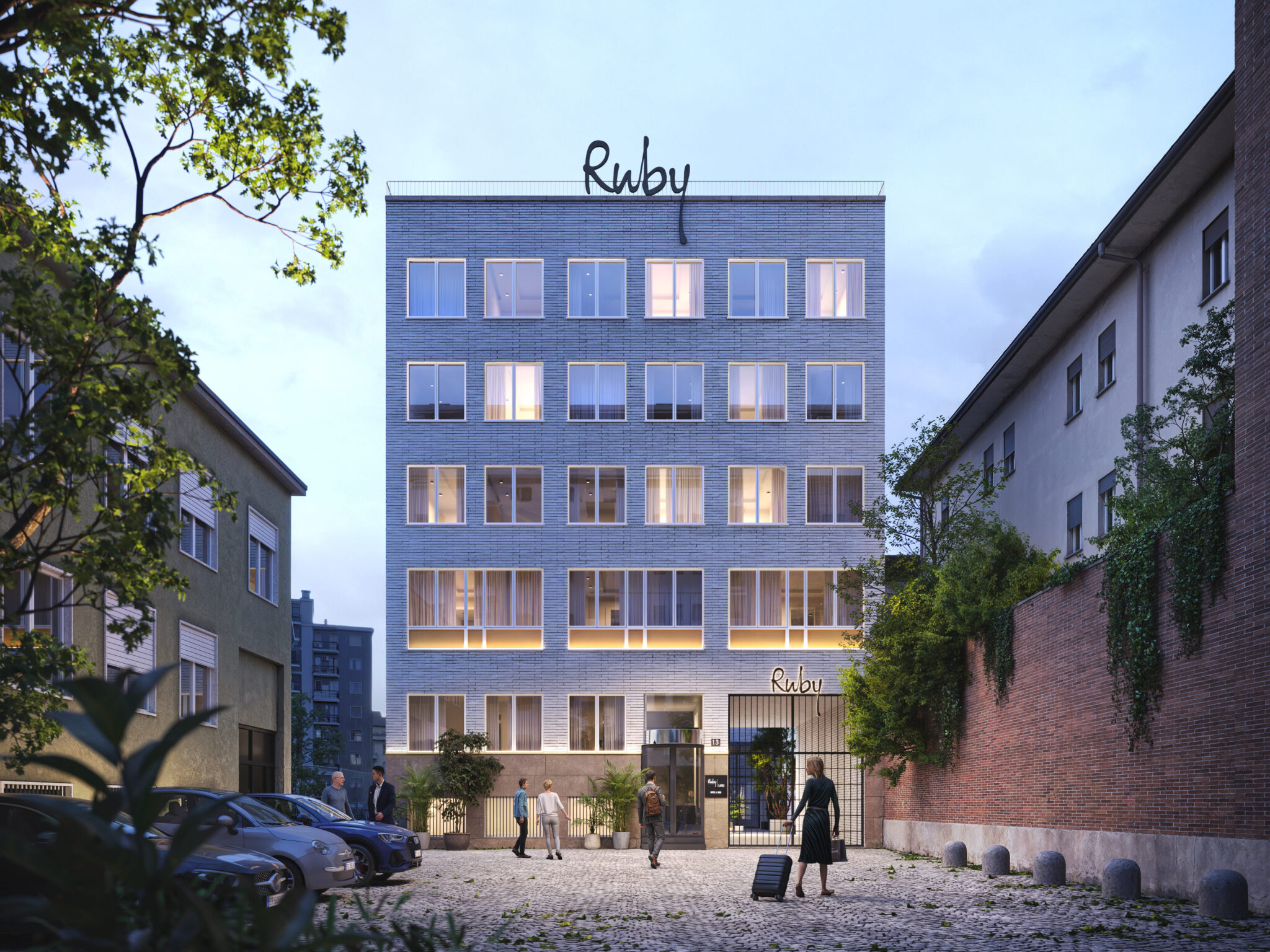 Rendere degli esterni dell'Hotel Ruby a Milano