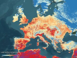 Mappa dell’ESA che mostra il calore accumulatodal suolo europeo visto dallo spazio